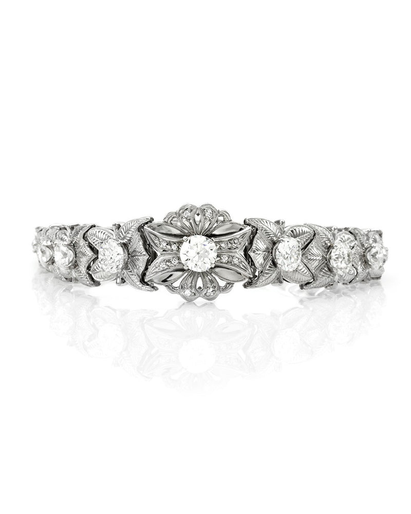 Vintage Mid- Century Diamond Bracelet with Floral Motiff in Palladium