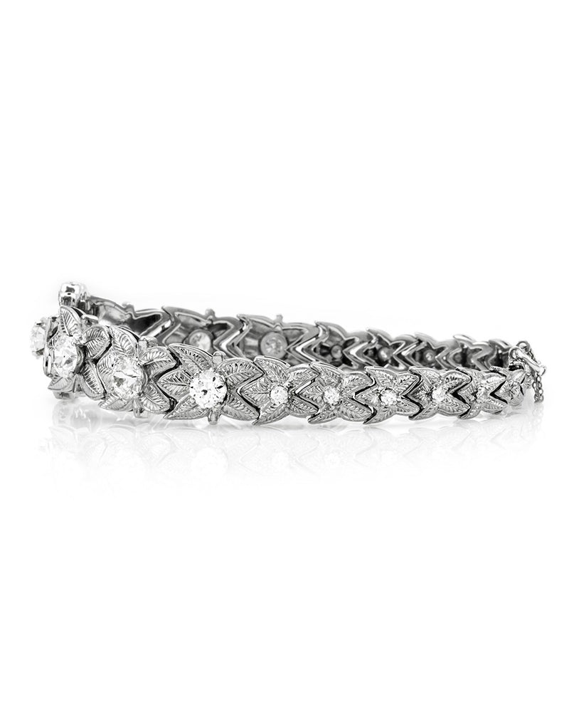 Vintage Mid- Century Diamond Bracelet with Floral Motiff in Palladium