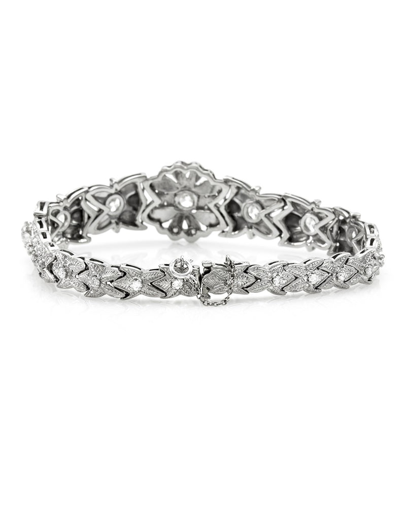 Vintage Mid- Century Diamond Bracelet with Floral Motiff in Palladium