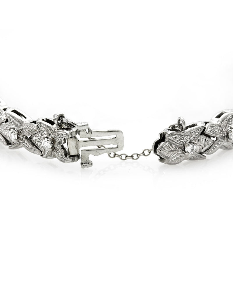 Vintage Mid- Century Diamond Bracelet with Floral Motiff in Palladium