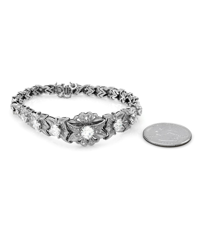 Vintage Mid- Century Diamond Bracelet with Floral Motiff in Palladium