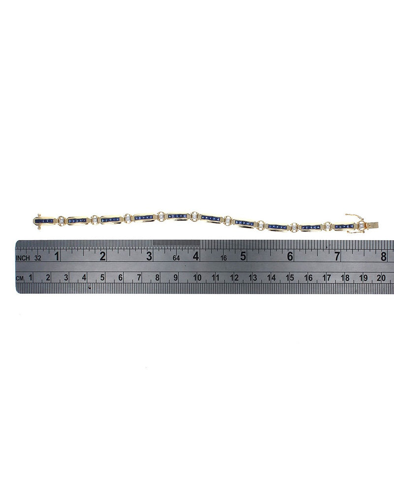 Sapphire and Diamond Inline Bracelet in Yellow Gold