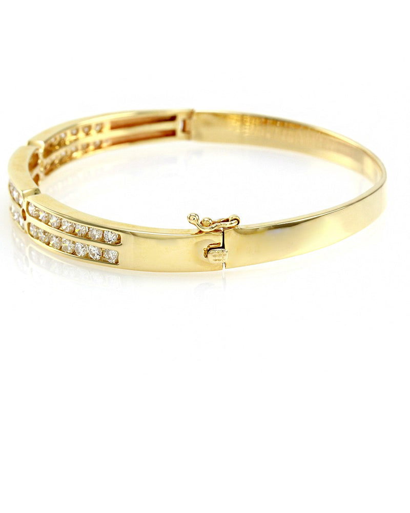 Double Row Diamond Bangle Bracelet in 14K Yellow Gold