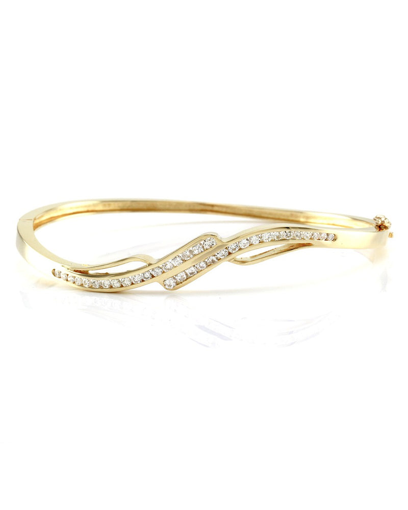 Channel Set Diamond Bypass Bangle Bracelet in 14K Yellow Gold