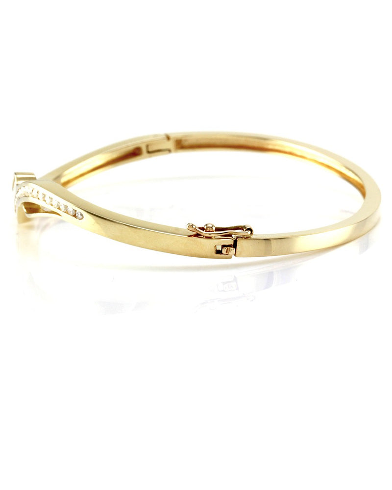 Channel Set Diamond Bypass Bangle Bracelet in 14K Yellow Gold