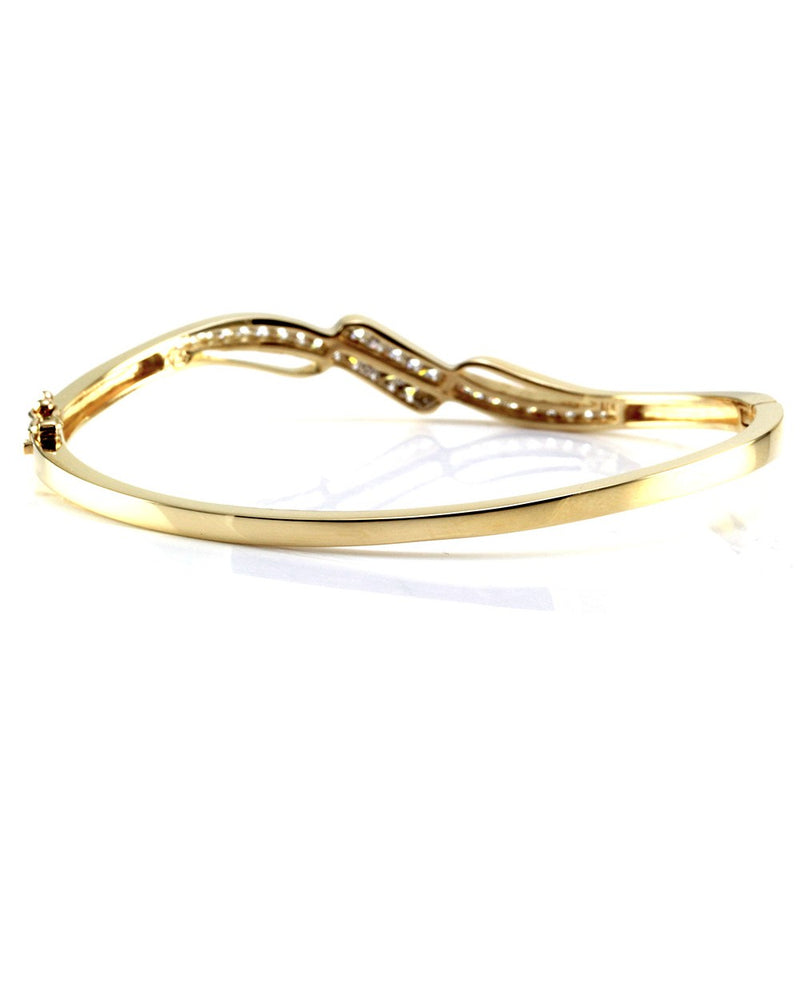 Channel Set Diamond Bypass Bangle Bracelet in 14K Yellow Gold