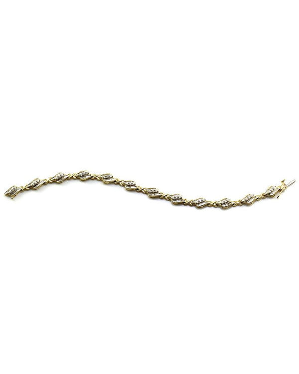 Round Brilliant & Baguette Cut Diamond Fancy Link Bracelet in 14K Yellow Gold