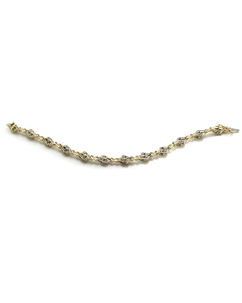 Round Brilliant & Baguette Cut Diamond Fancy Link Bracelet in 14K Yellow Gold