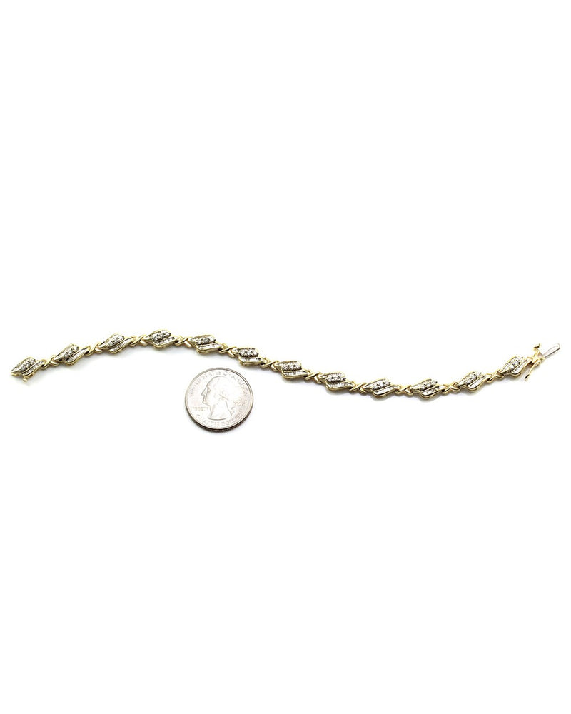 Round Brilliant & Baguette Cut Diamond Fancy Link Bracelet in 14K Yellow Gold