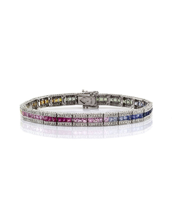 Multi-Color Sapphire and Diamond Line Bracelet in Gold