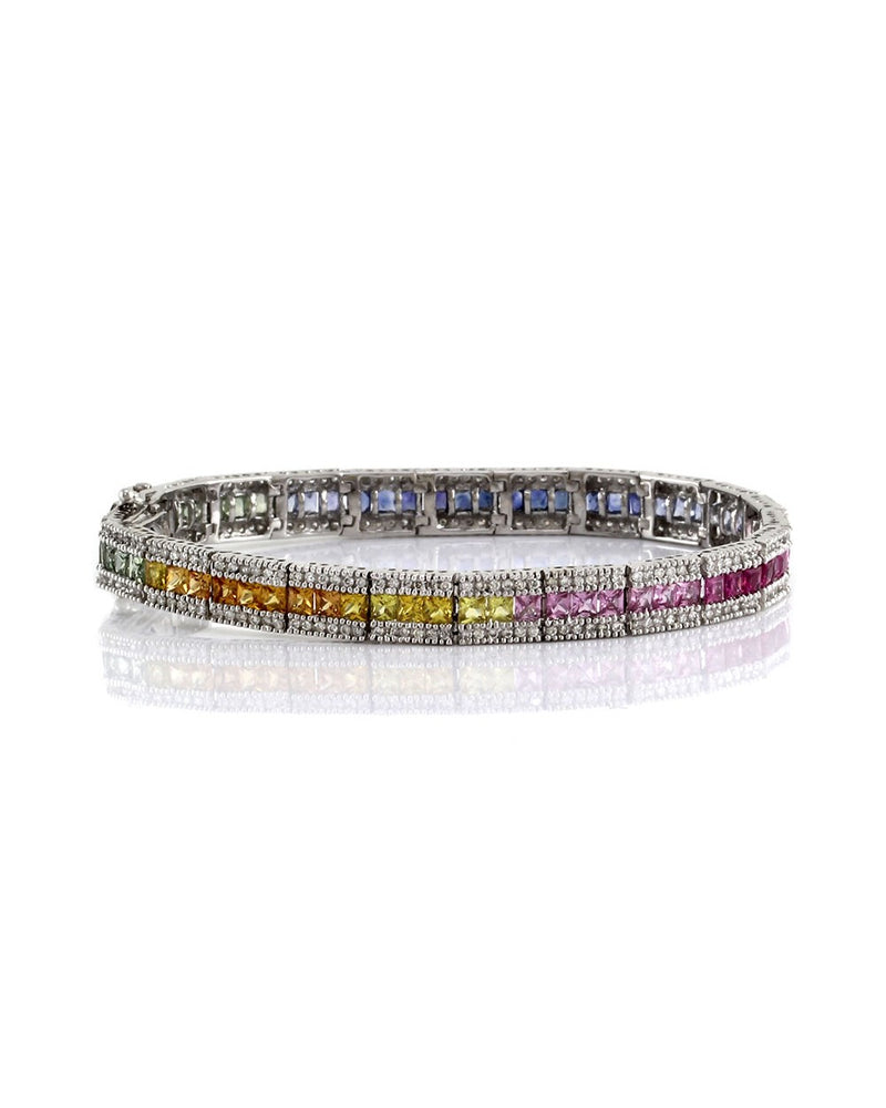 Multi-Color Sapphire and Diamond Line Bracelet in Gold