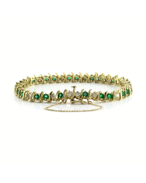 Emerald and Diamond S Link Inline Bracelet in Yellow Gold