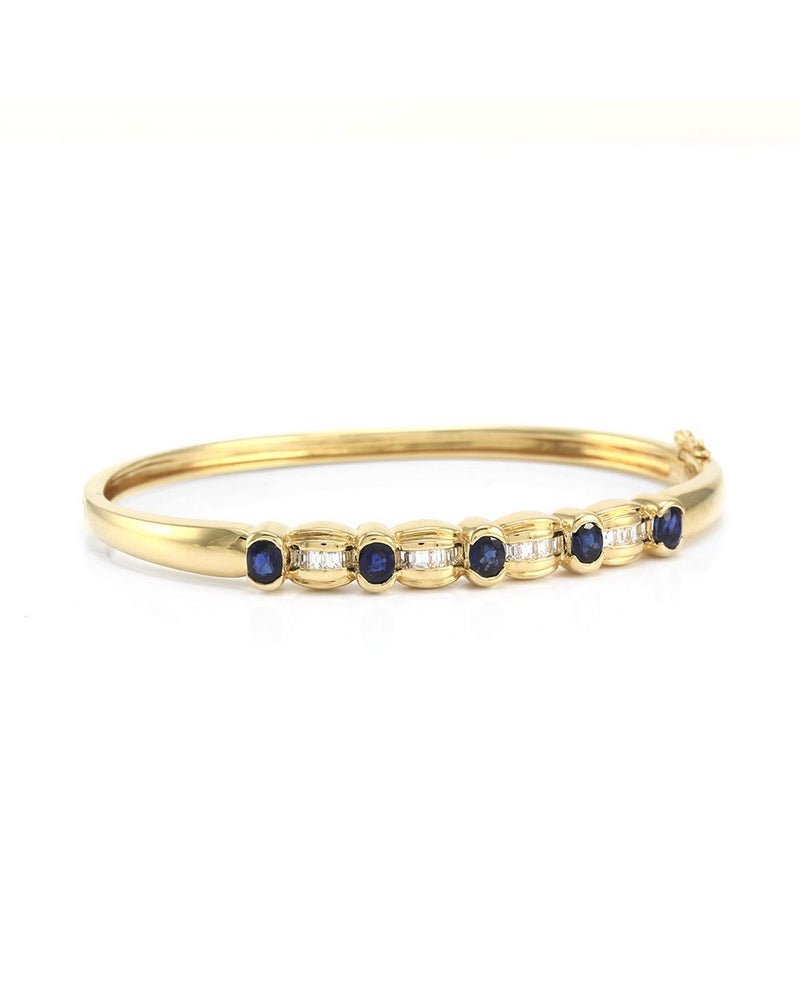 Blue Sapphire and Diamond Bangle Bracelet in Gold