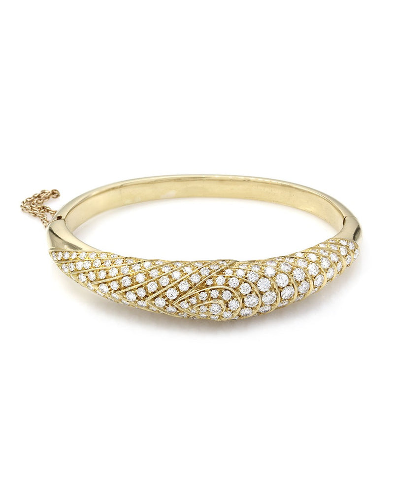 Pave Diamond Dome Bangle Bracelet in Gold