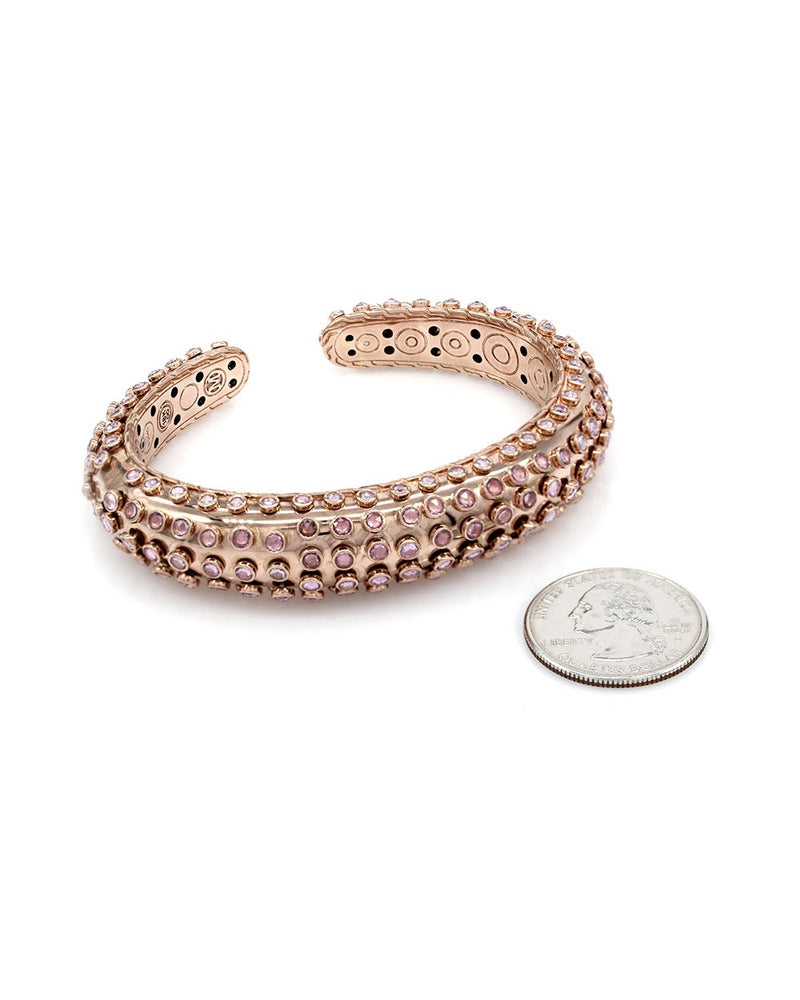 John Hardy Custom Pink Sapphire Hinged Cuff Bracelet in Rose Gold