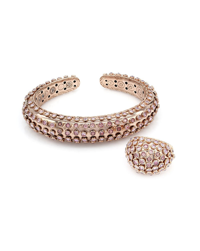 John Hardy Custom Pink Sapphire Hinged Cuff Bracelet in Rose Gold