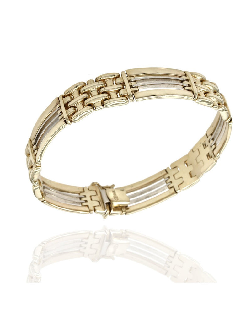 Mens Rectangular Link Bracelet in Gold