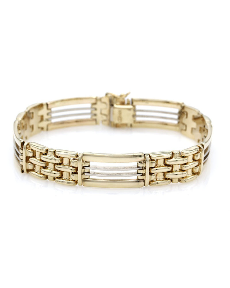 Mens Rectangular Link Bracelet in Gold