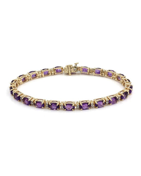 Inline Amethyst and Diamond Bracelet in Gold