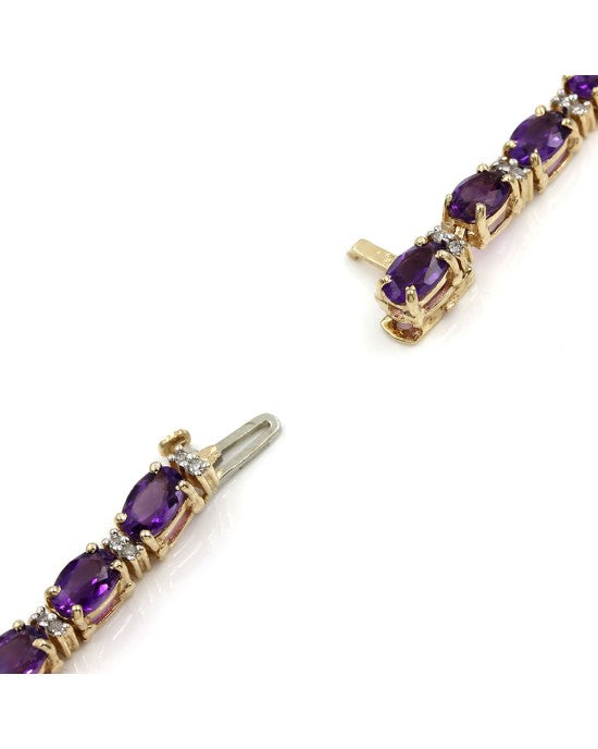 Inline Amethyst and Diamond Bracelet in Gold