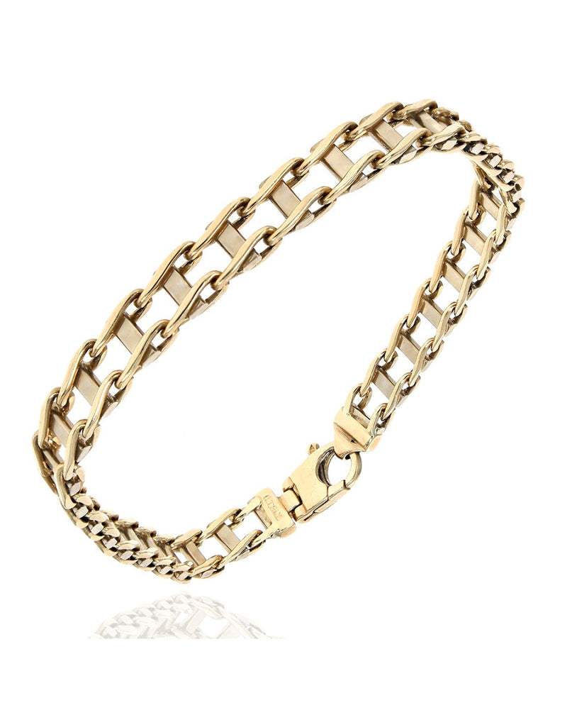 Gentlemans Railroad Track Chain Bracelet in Gold