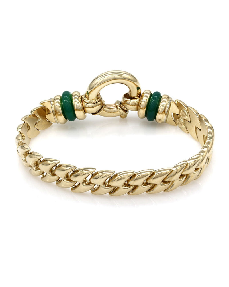 Link Bracelet with Green Onyx in Gold