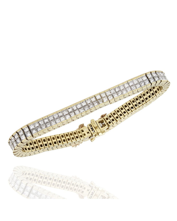 18ky 2 Row Princess Diamond Bracelet