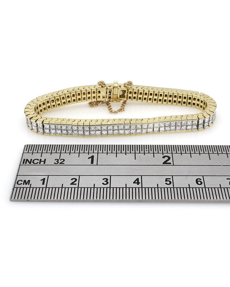 18ky 2 Row Princess Diamond Bracelet