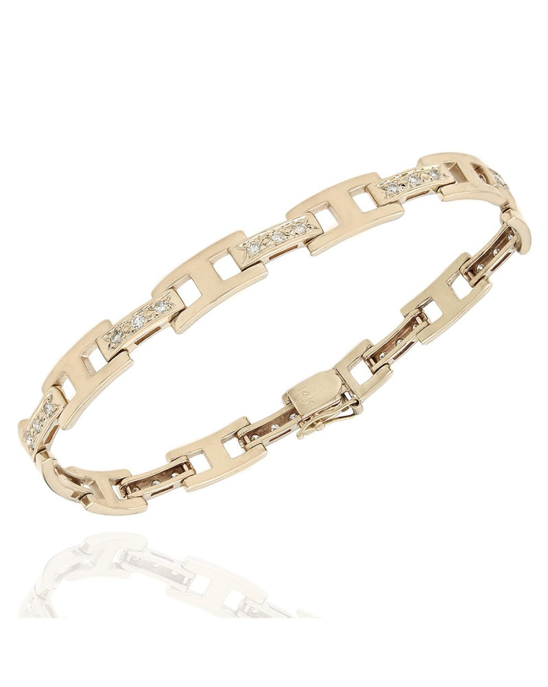 14K Square Mariner Link Diamond Station Bracelet