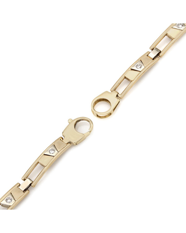 Bar Link Bracelet with Sliding Diamond Stations in 14k White and Yellow Gold