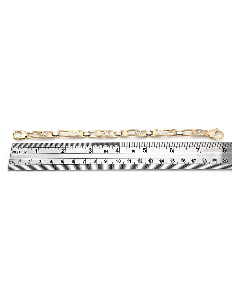 Bar Link Bracelet with Sliding Diamond Stations in 14k White and Yellow Gold