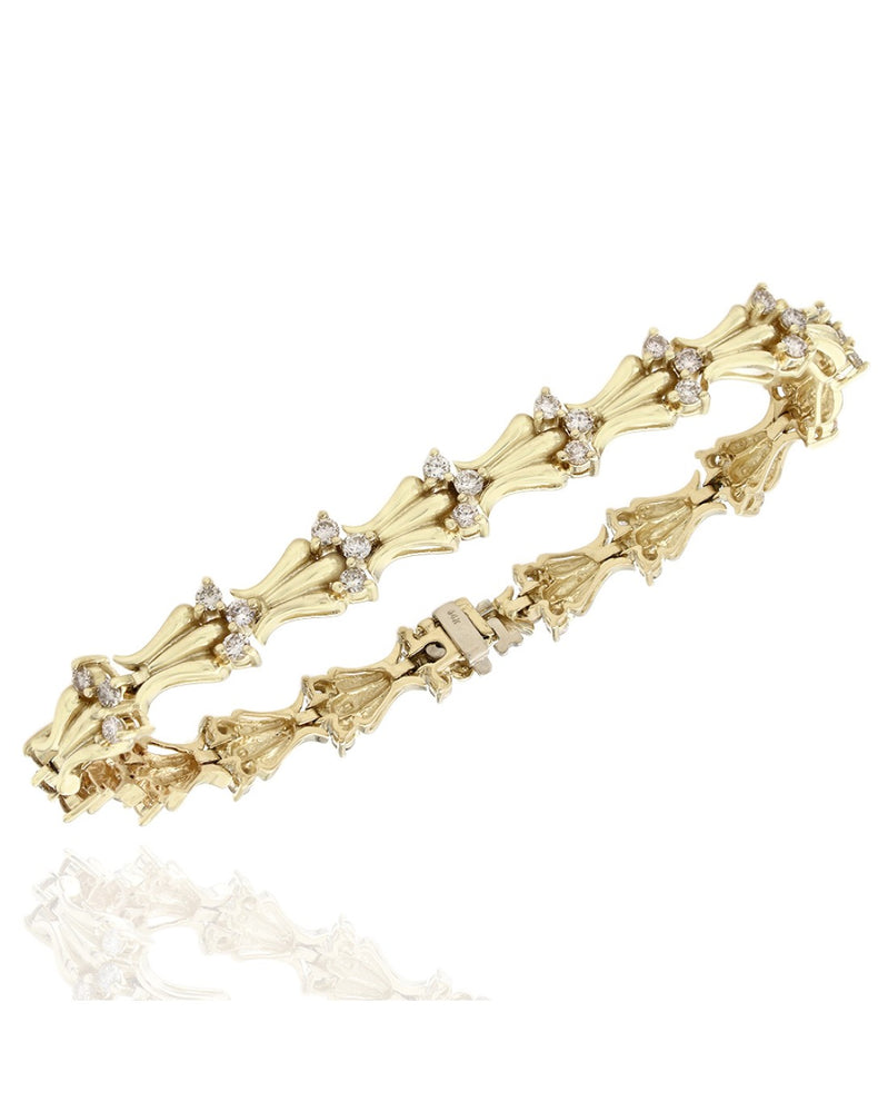 Diamond Fluted Link Bracelet in Gold