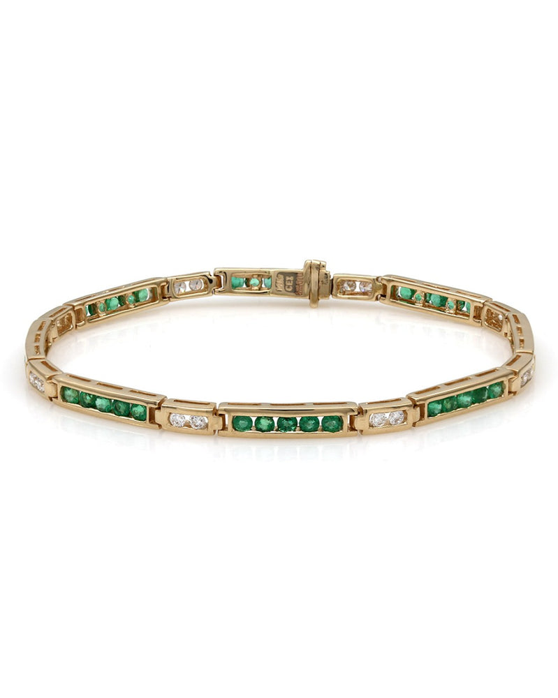 Channel Set Emerald and Diamond Inline Bracelet