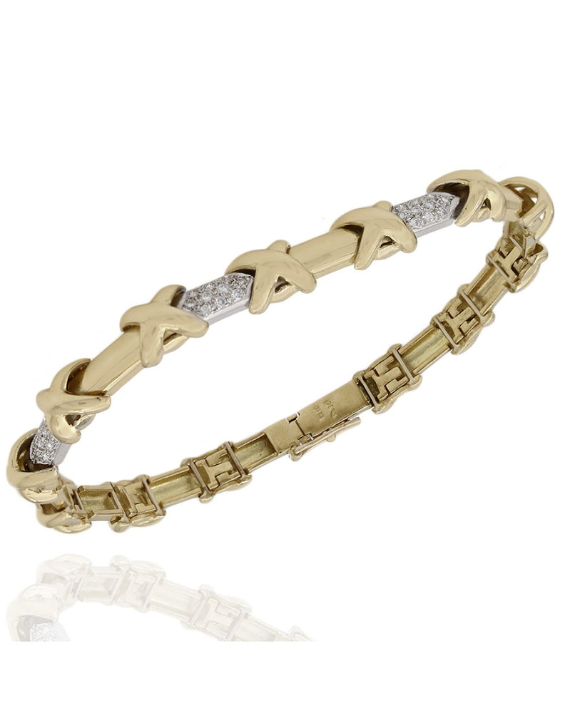 Two Tone Diamond Pave X Station Bracelet