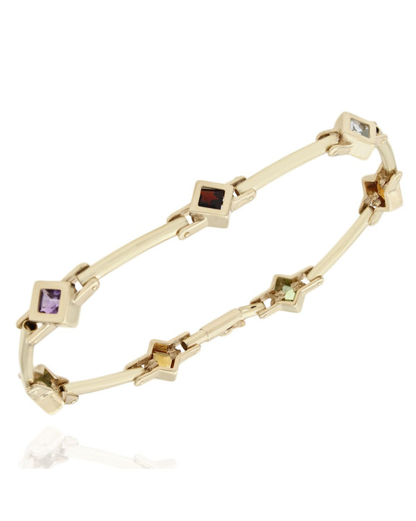 Bar Link Multi Color Gem Inline Bracelet