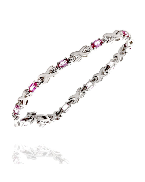 Alternating Pink Sapphire and Diamond Inline Bracelet