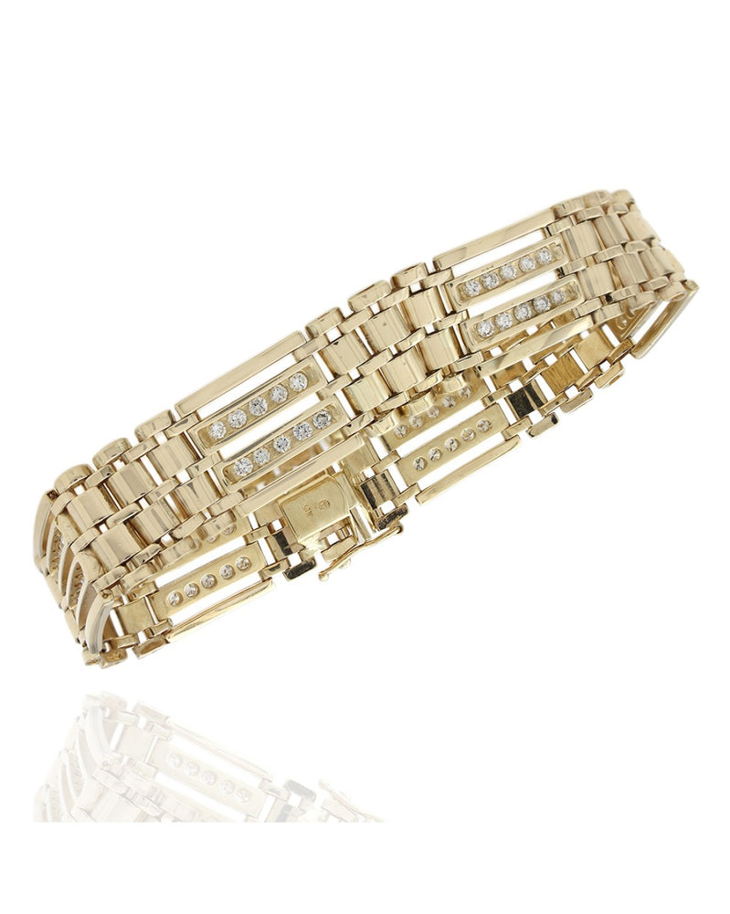 Gentlemans Alternating Link Diamond Bracelet