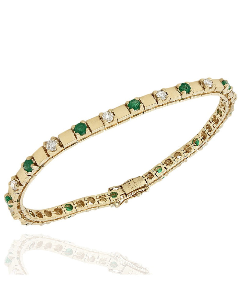 Alternating Emerald and Diamond Inline Bracelet