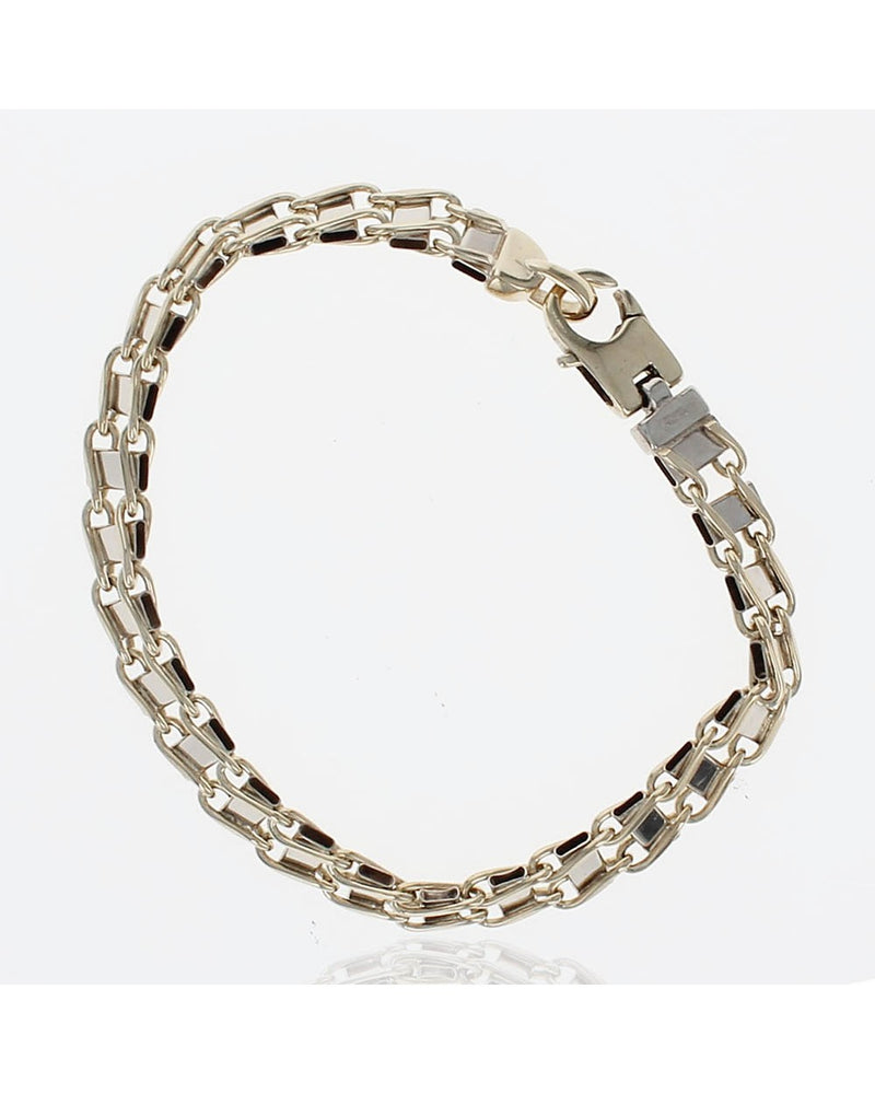 Train Track Link Bracelet in Yellow and White Gold