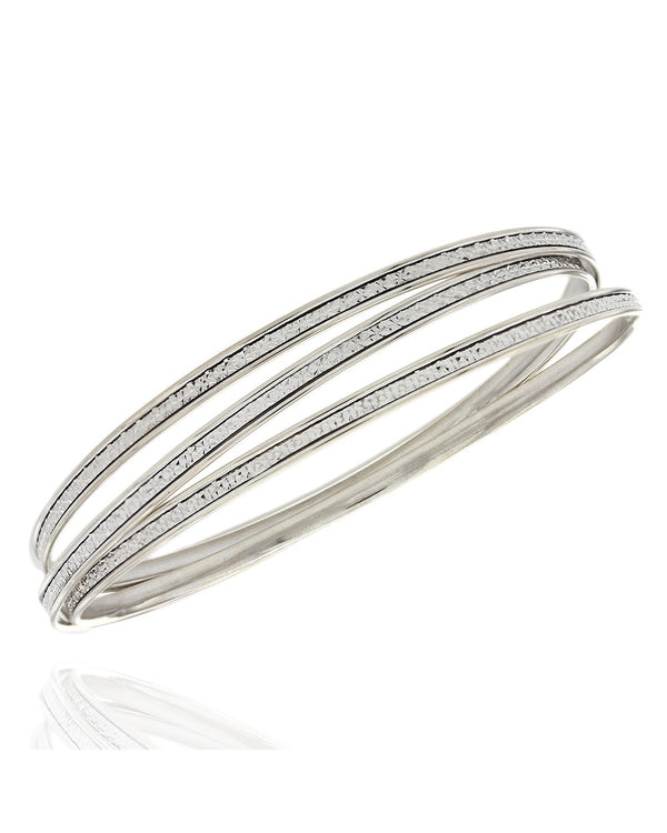 Diamond Cut Bangle Bracelets in White Gold