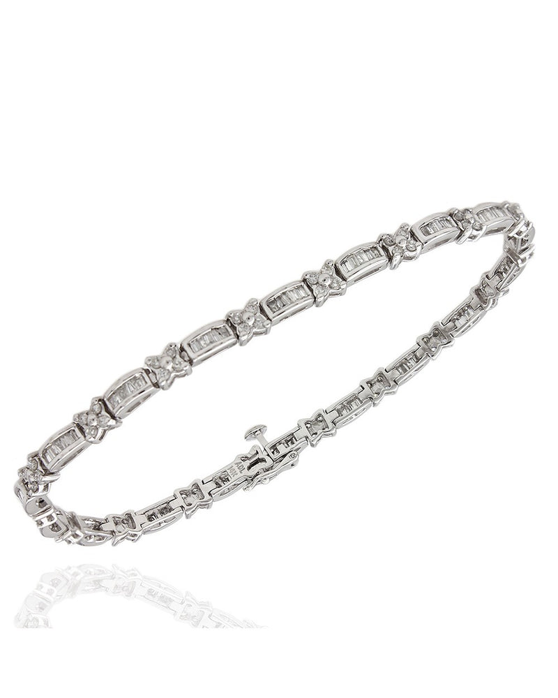 Alternating Round and Baguette Diamond Inline Bracelet