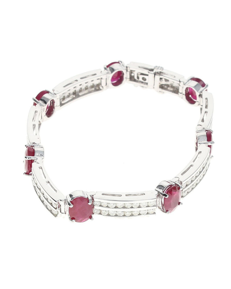 Oval Ruby and Two Row Round Diamond Bracelet