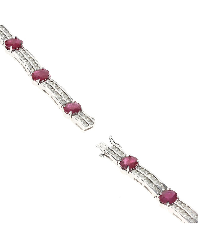 Oval Ruby and Two Row Round Diamond Bracelet