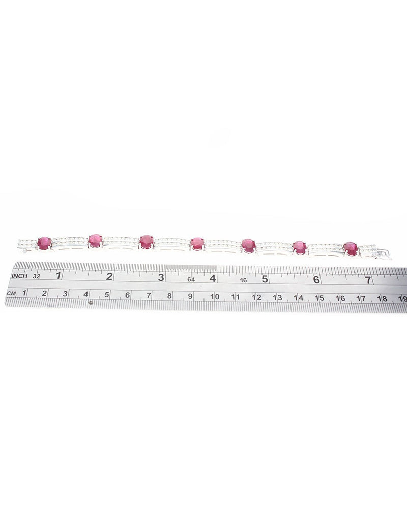 Oval Ruby and Two Row Round Diamond Bracelet