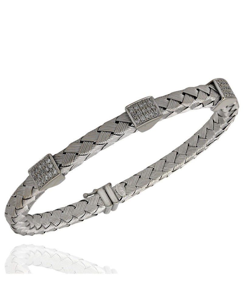 Basket Weave Bangle Bracelet with Diamond Pave Stations