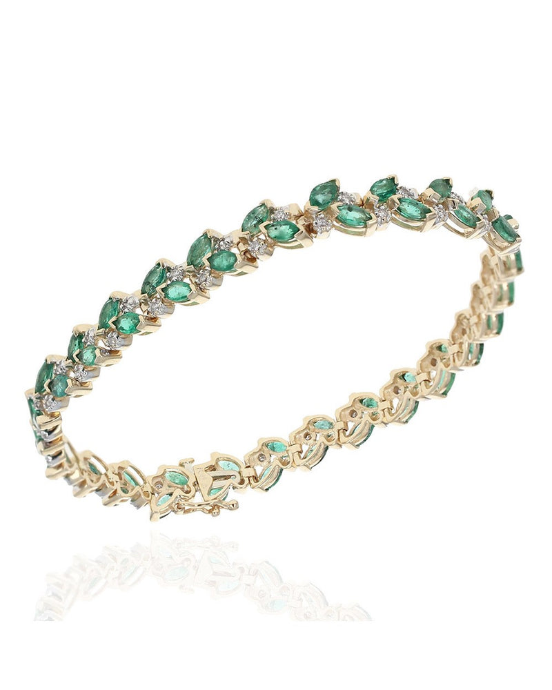 7.80ctw Emerald and 1.15ctw Diamond Bracelet in 14K Yellow Gold