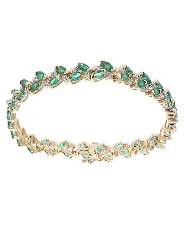 7.80ctw Emerald and 1.15ctw Diamond Bracelet in 14K Yellow Gold