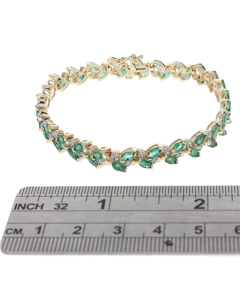 7.80ctw Emerald and 1.15ctw Diamond Bracelet in 14K Yellow Gold