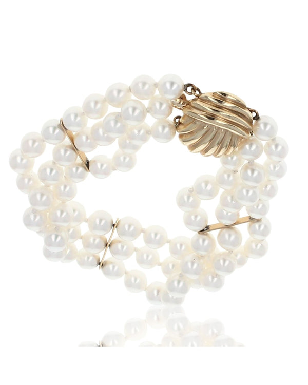 Three Strand Pearl Bracelet in 14K Yellow Gold