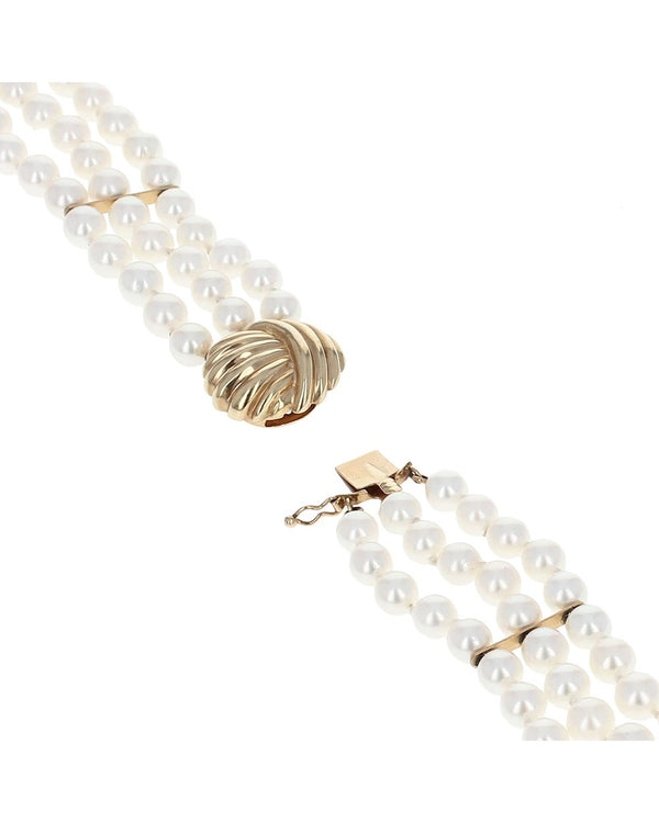 Three Strand Pearl Bracelet in 14K Yellow Gold